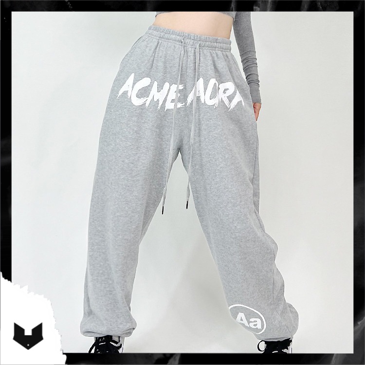 Quần jogger suông ống rộng in chữ trắng xanh unisex nam nữ cá tính thể thao hiphop dance Hàn Quốc