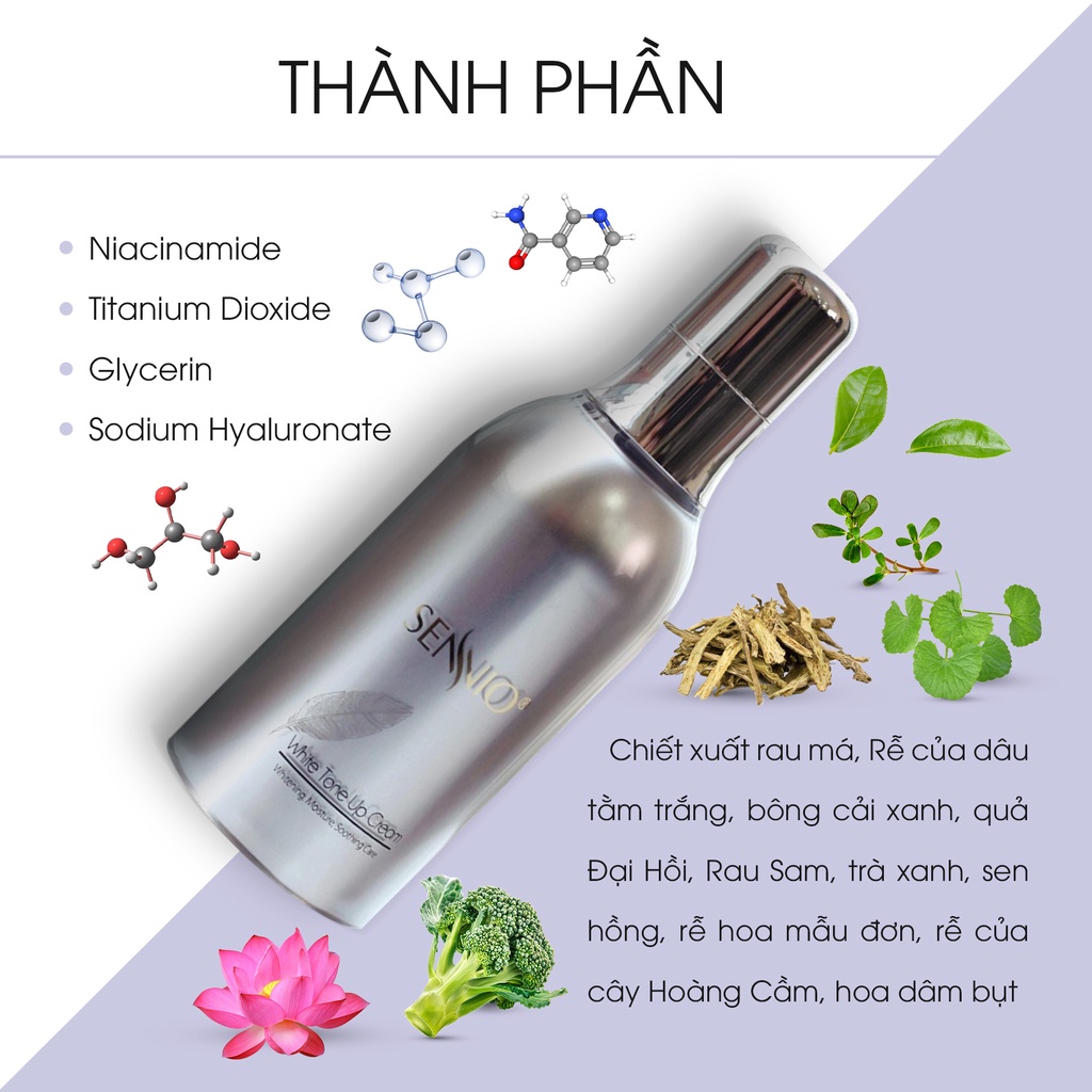 Kem dưỡng ẩm Sennio Whitening Tone Up Cream dưỡng da nám ban ngày dưỡng trắng da chống lão hoá 50ml SNO 807