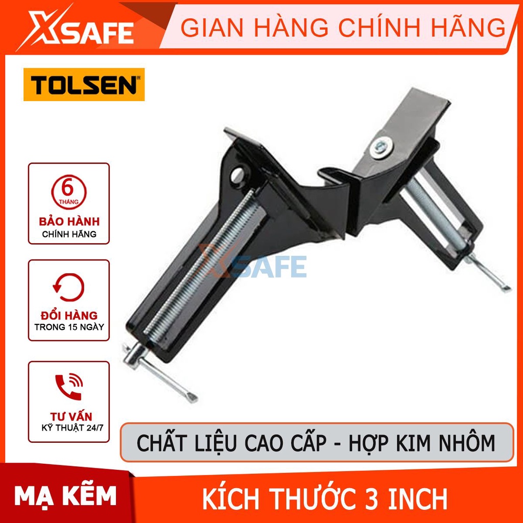 Kẹp góc vuông TOLSEN 10210 75mm cảo góc vuông chất liệu hợp kim nhôm sơn tĩnh điện, thanh ren mạ kẽm chống rỉ sét