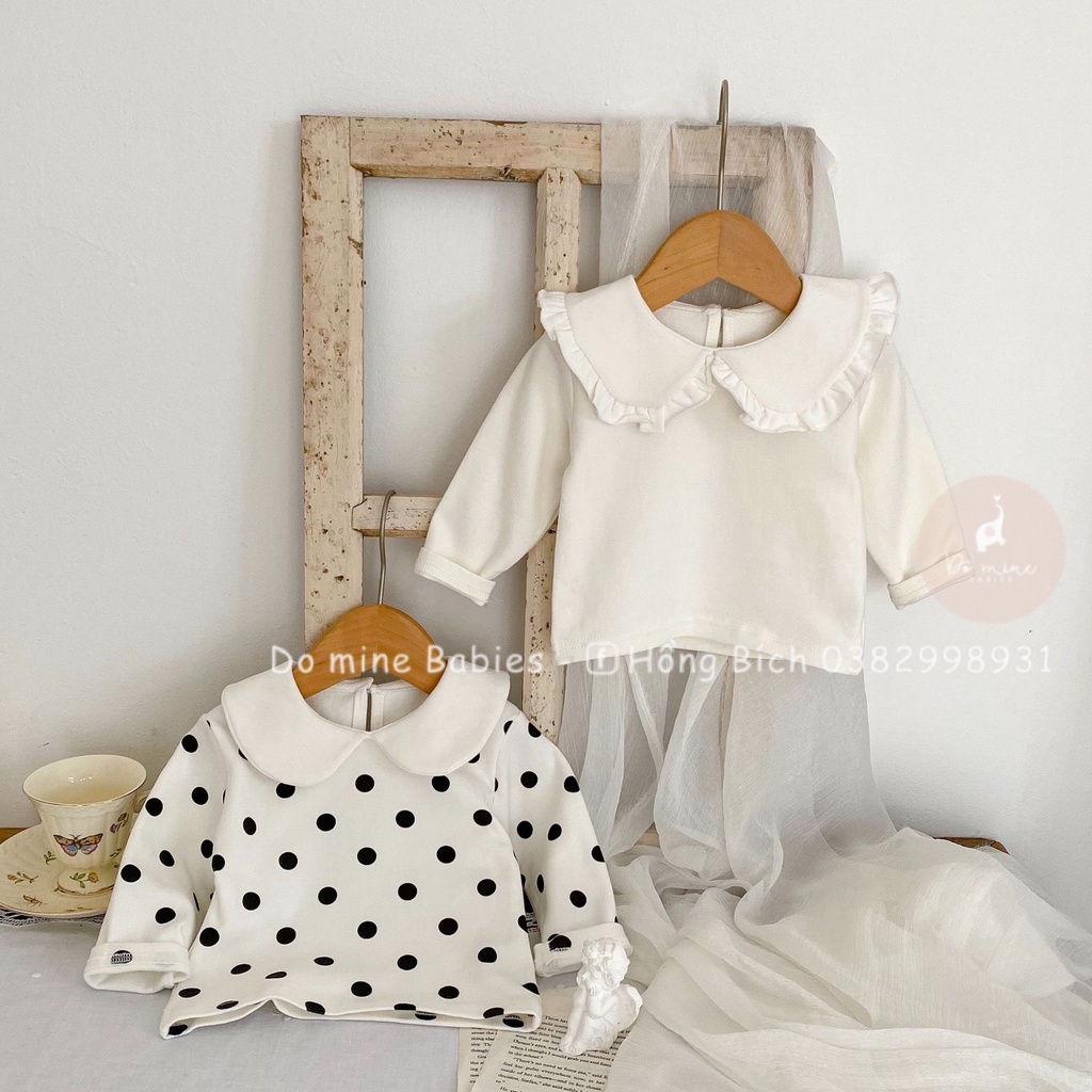 ( Có sẵn ) Áo thun cổ sen dài tay thu đông dày dặn dễ phối đồ cho bé gái xinh xắn 4-15kg
