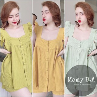 Bộ mặc nhà 2 dây quần đùi lụa đũi sọc cao cấp - Đồ ngủ nữ loại 1 cao cấp không nhăn