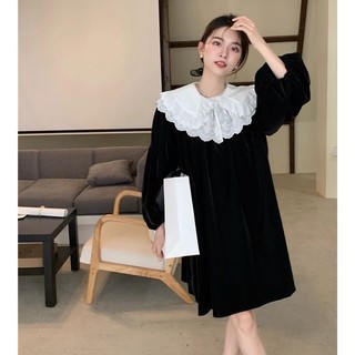 Váy nhung cổ ren xoè 2022