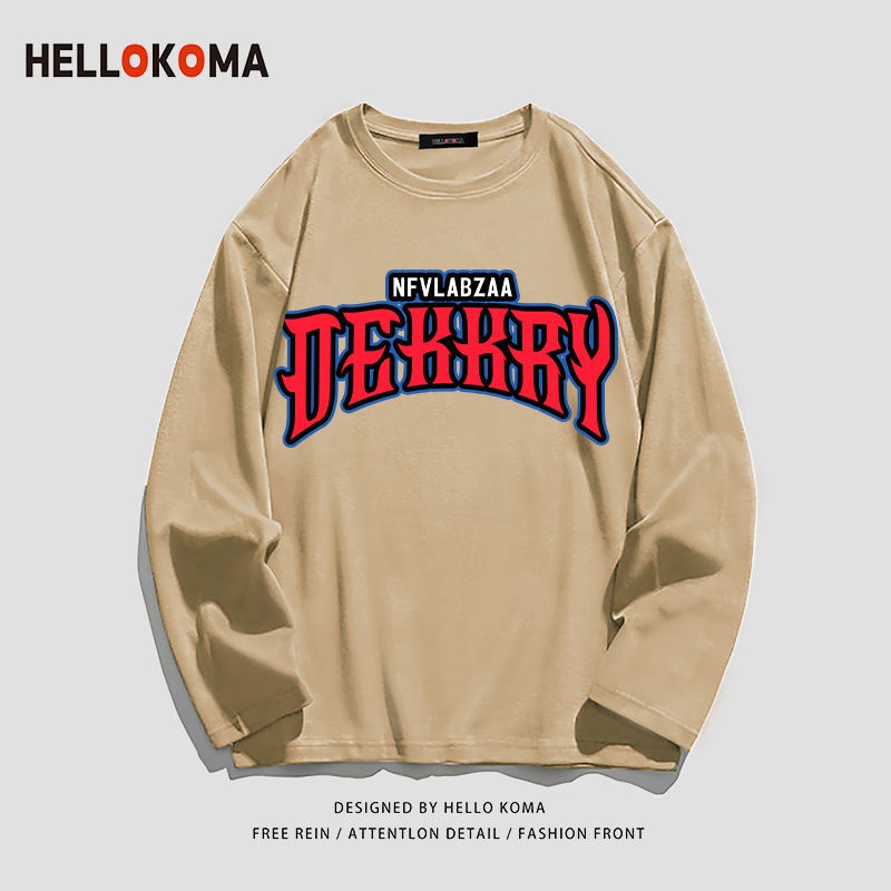 Áo Thun Cotton Tay Dài Dáng Rộng In Chữ Phong Cách Hong Kong Thời Trang Xuân Thu Cho Nam Và Nữ