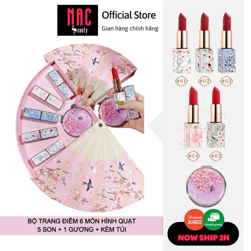 Bộ son cổ trang nội địa Trung / Set son quạt 5 cây kèm túi NAC BEAUTY