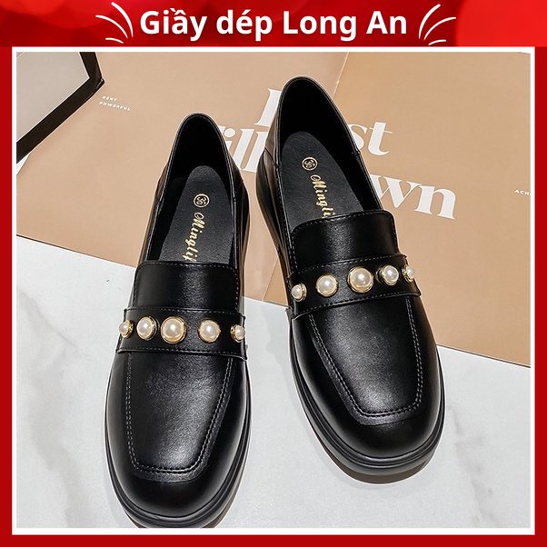 Giầy Lười Nữ, Giày Nữ Đế Đốc Quai Ngọc Da Pu Mềm Ôm Chân Dễ Phối Đồ