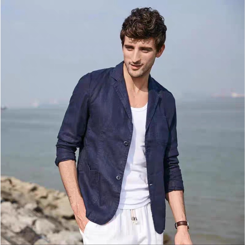 Áo vest blazer Linen nam công sở, form chuẩn đẹp, chất vải linen tự nhiên mềm thời trang trẻ | BigBuy360 - bigbuy360.vn
