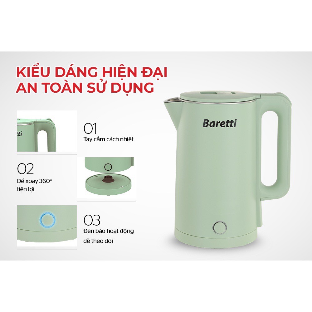 Ấm siêu tốc inox 2 lớp Baretti BRD182 1.8L và bareti BRD181G
