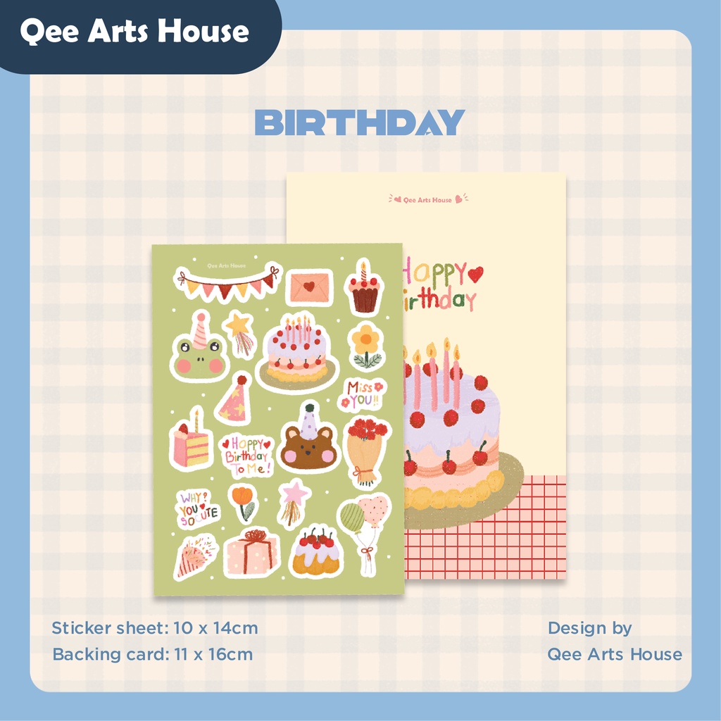 Tấm sticker BIRTHDAY, hình dán đáng yêu, nhãn dán cute decor, bullet jounal | Hàng độc quyền Qee Arts House |