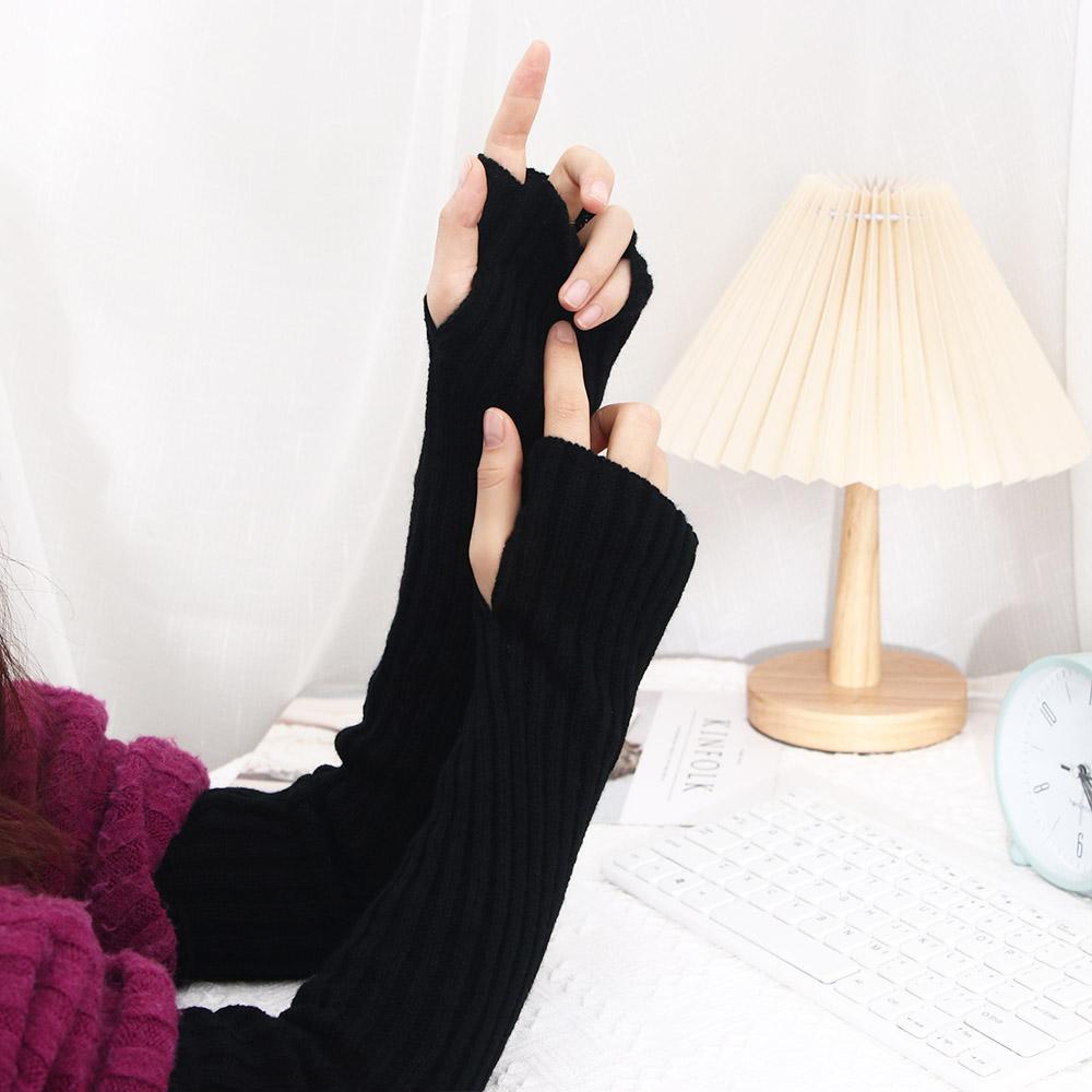 IVORY Găng Tay Dệt Kim Hở Ngón Mềm Mại Màu Trơn Giữ Ấm Cho Nữ