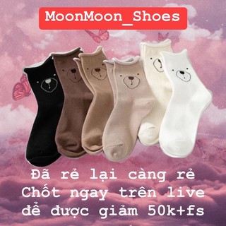 Tất vớ nữ cổ cao hoạ tiết gấu cực dễ thương cổ nhăn