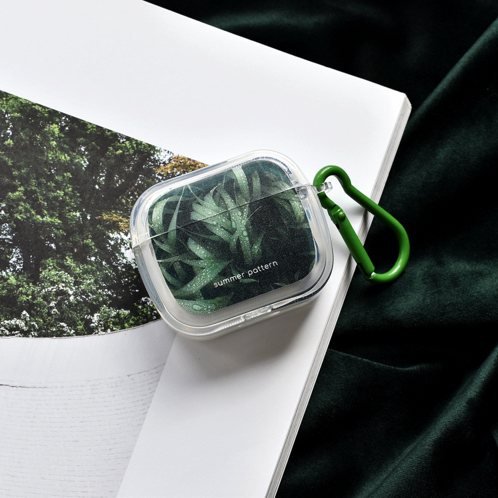 Vỏ Bảo Vệ Hộp Sạc Tai Nghe Bluetooth AirPods 1 2 gen3 Pro2 2022 Bằng TPU + PC Trong Suốt Họa Tiết Lá Xanh Nhỏ Xinh Kèm Móc Chống Rơi Tiện Dụng