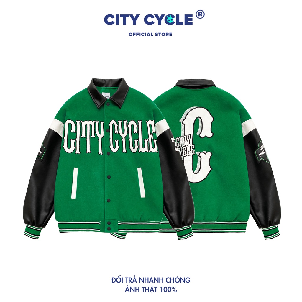Áo khoác jacket local brand vasity Green Gaint City Cycle chất dạ phối da unisex form rộng nam nữ oversize