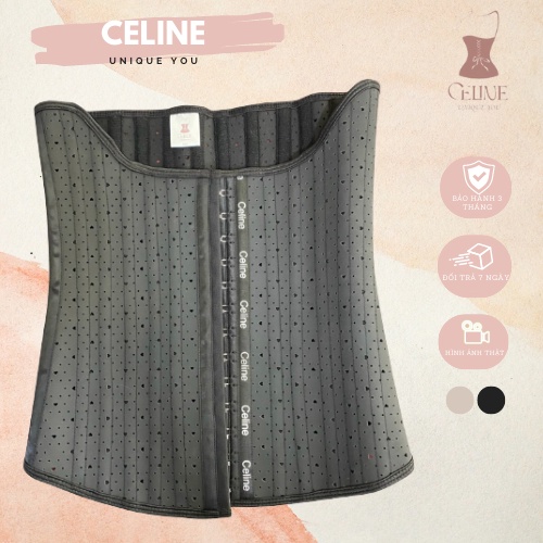 Corset Latex thông hơi trái tim thế hệ mới - Đai Nịt Bụng Latex by Celine - Latex Màu Đen 25 Xương 3 Nấc Cài - Giảm size