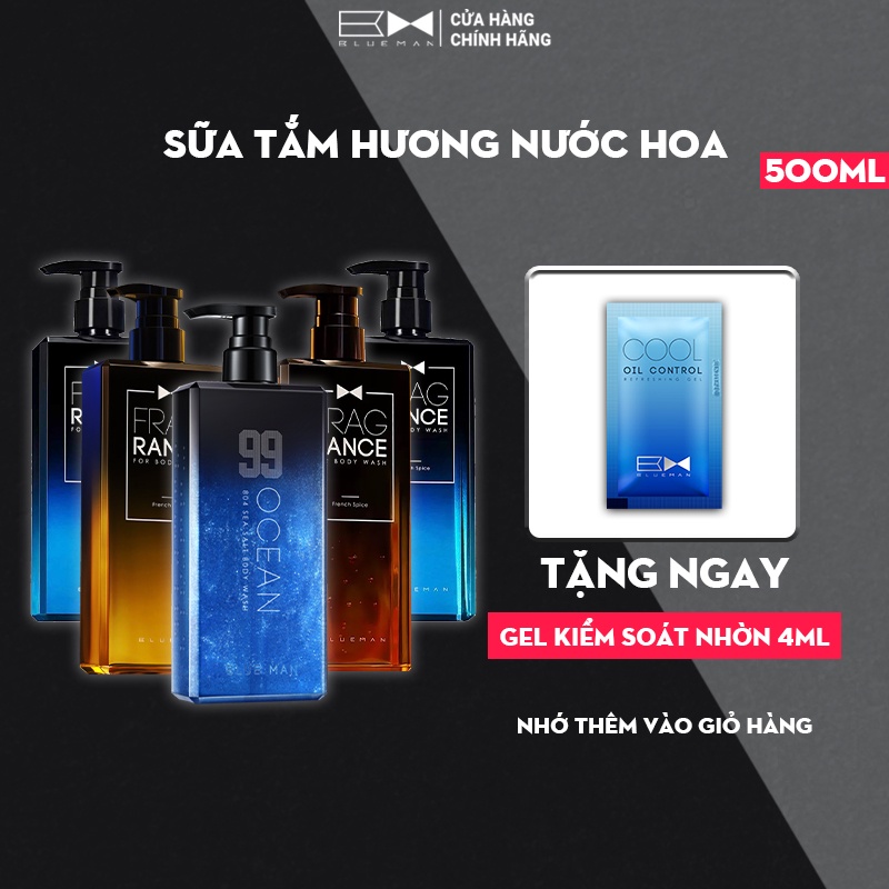 Sữa Tắm Nam Thơm Lâu BLUEMAN, Hương Nước Hoa Đầy Nam Tính Lưu Hương Đến 8H - 500ml