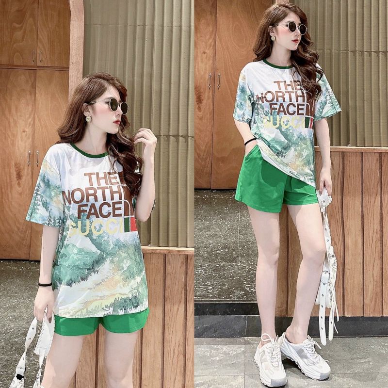 Set Bộ Đùi Form Rộng Áo Thun Lạnh In 3D Phối Quần Thun Cotton Xanh Lá