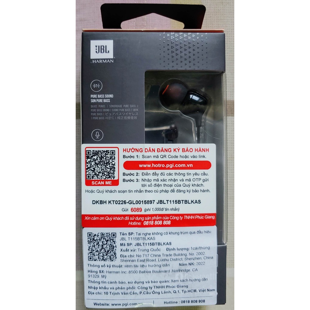 Tai nghe JBL T115BT bluetooth - Hàng Chính Hãng PGI