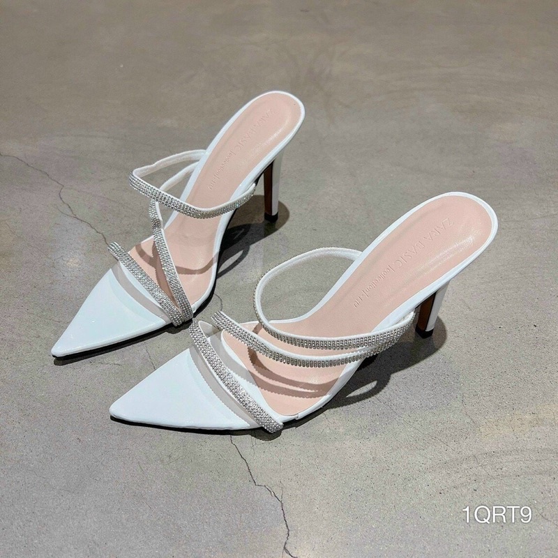 Bán Sỉ- Giá Siêu Rẻ- Dép cao gót 3 quai mảnh đá chéo mũi nhọn gót nhọn 9cm