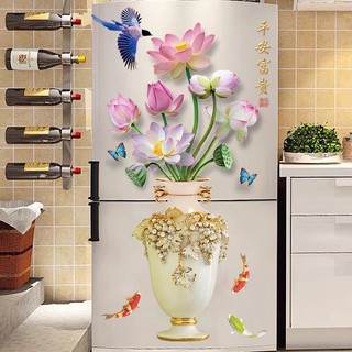 Decal dán tường trang trí phòng khách bình hoa sen