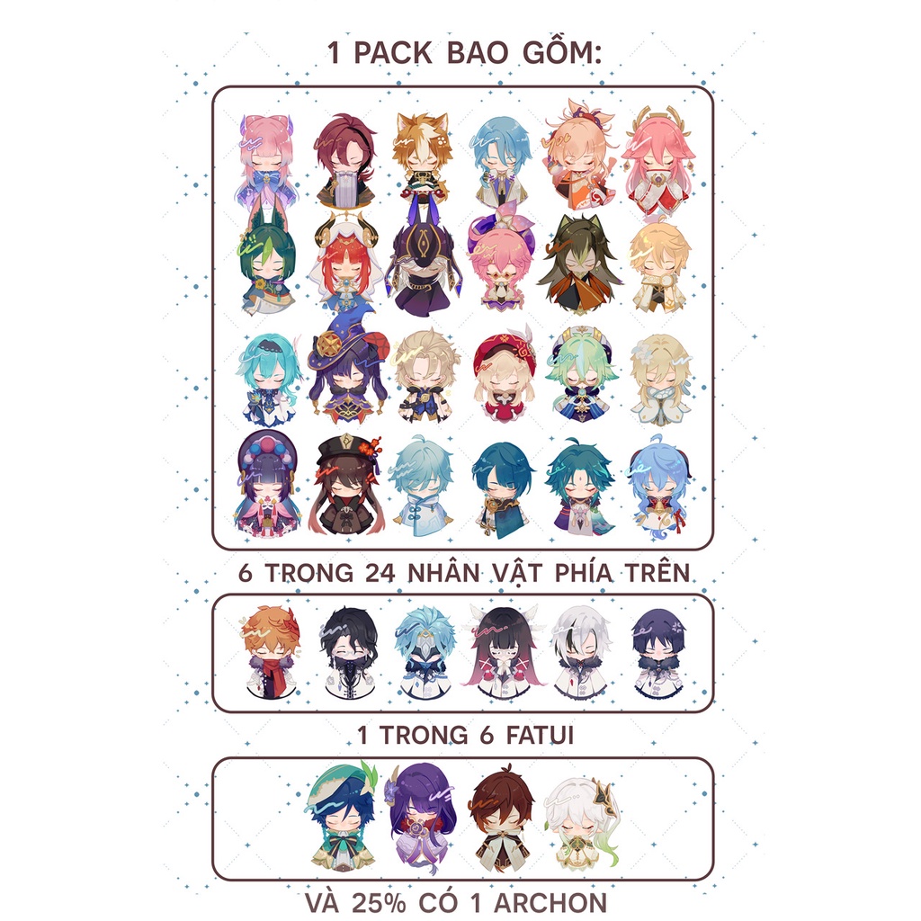Sticker gacha Genshin Impact búp bê cầu nắng lấp lánh 34 nhân vật