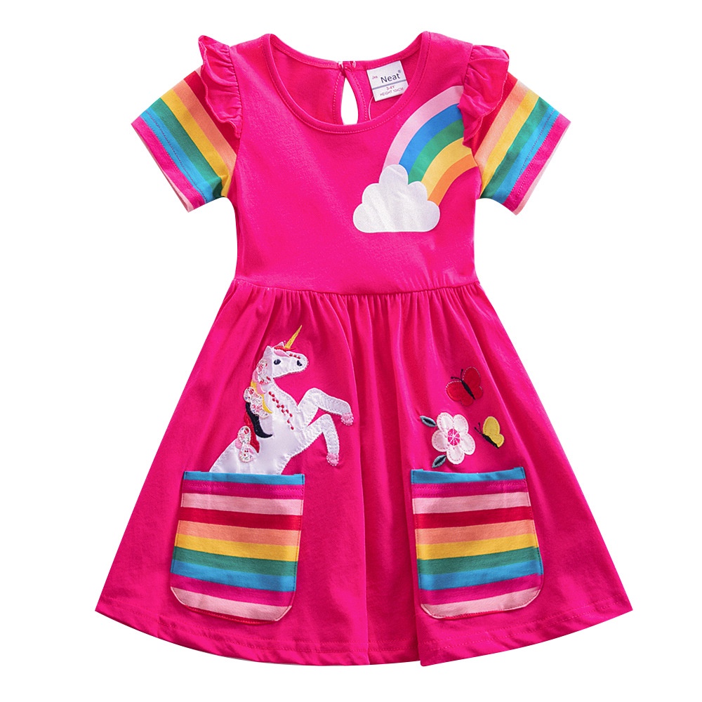 Đầm Thun Tay Ngắn In Hình Ngựa Pony 3 Màu Thời Trang Mùa Hè Phong Cách Mới Cho Bé Gái