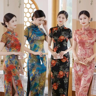 Sườn Xám Cách Tân Chất Satin Cao Cấp Thiết Kế Mới Thời Trang Theo Phong Cách Trung Hoa