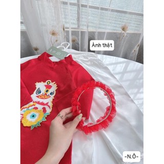 ÁO DÀI ĐỎ THÊU LÂN KÈM BỜM TÓC CHO BÉ