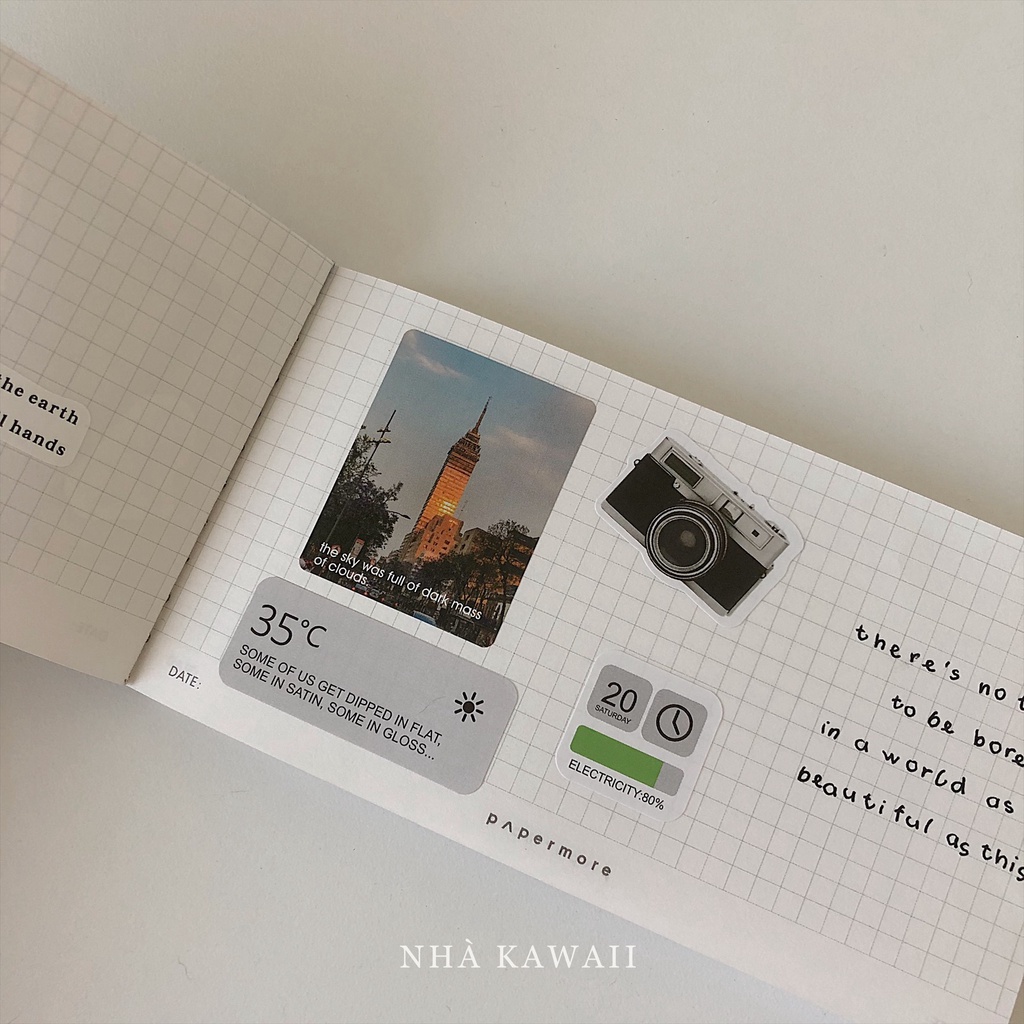 Cuốn sticker PhoneLook cắt sẵn, trang trí bullet journal, 20 tờ không trùng mẫu