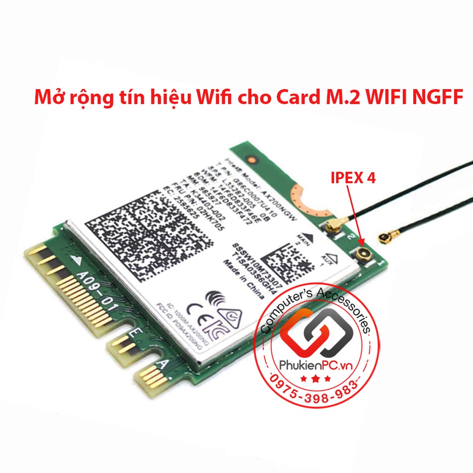 Bộ kit Anten thu Wifi cho Card WIFi M.2 NGFF, dây IPEX4 to SMA tăng tốc mạng wifi cho máy tính bàn, máy tính đồng bộ