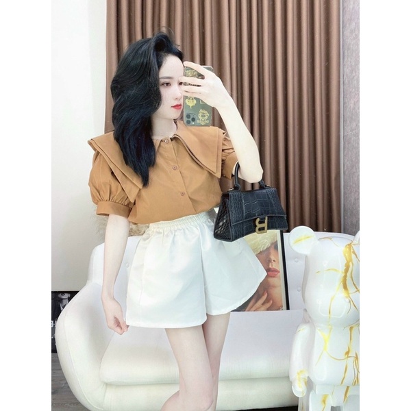 Áo Sơ Mi Von Hàn Cổ Bèo Gài Nút Tay Ngắn Đáng Yêu  TTSLA0991