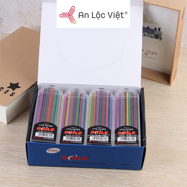 Ruột bút chì cơ học 12 màu Baile BL-621 2.0mm sử dụng cho bút chì cơ khí tự động 2.0mm cực cool, nét chì siêu đẹp