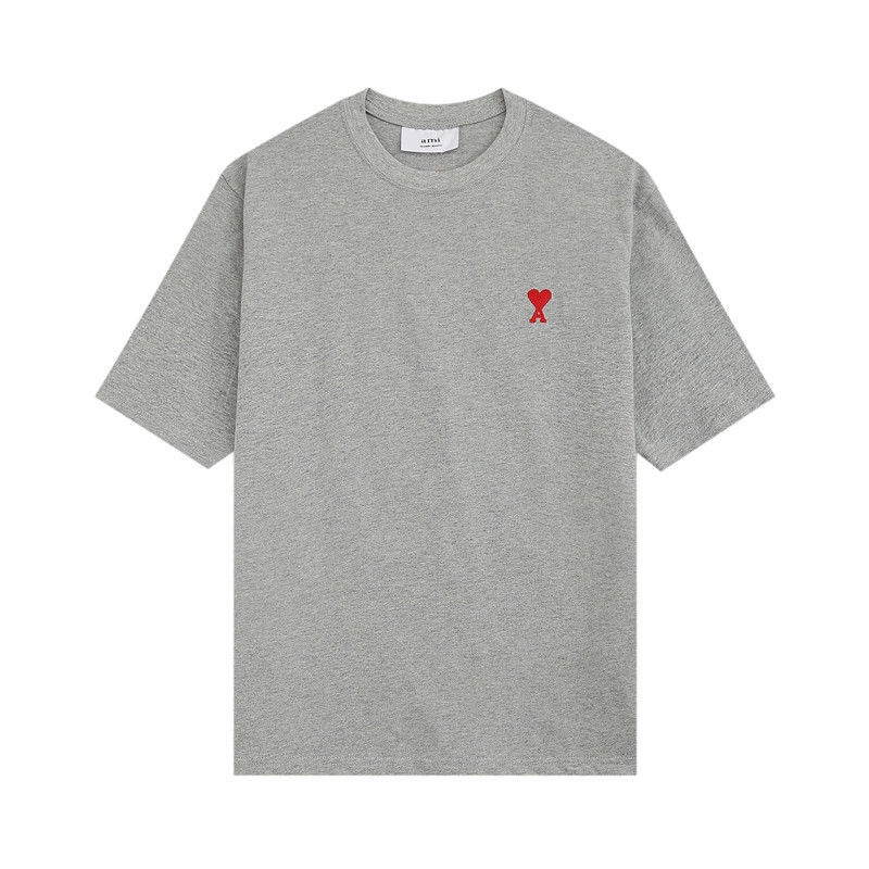 Áo Thun Tay Ngắn Thêu Hình Trái Tim Nhỏ Màu Đỏ Phong Cách Đường Phố Đơn Giản Chất Lượng Cao Cho Cặp Đôi