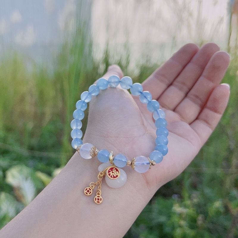 Vòng tay chuỗi hạt Aquamarine mix bạch ngoc 7li