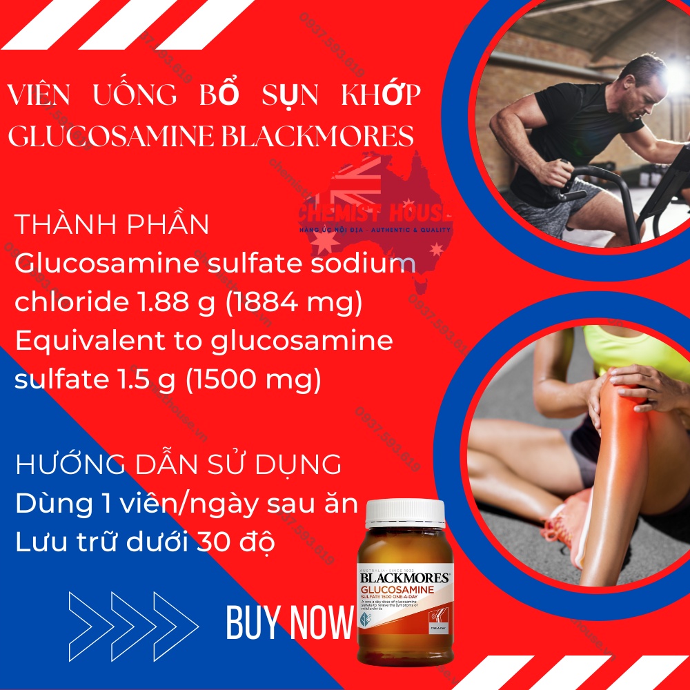 [Hàng Chuẩn ÚC] Blackmores Glucosamine 1500mg - Viên uống hỗ trợ xương khớp 180 viên