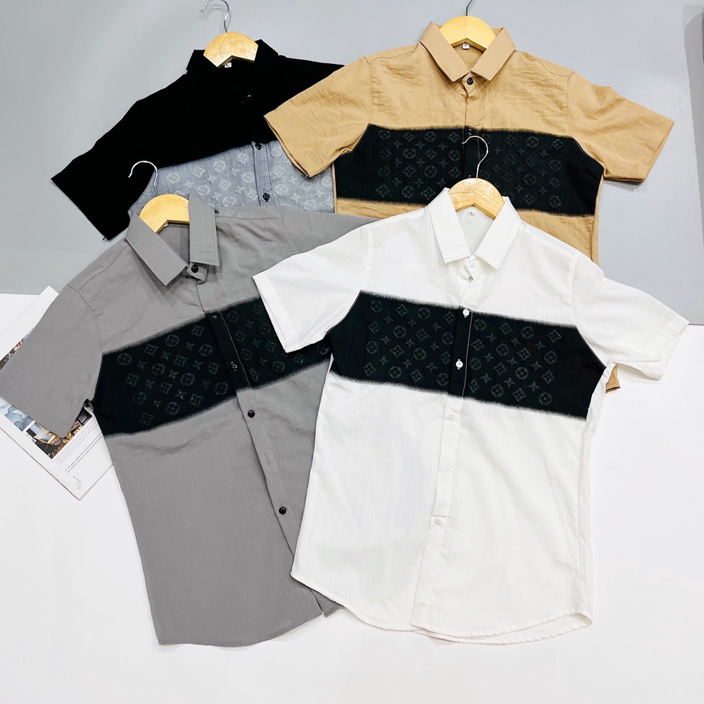 Áo sơ mi nam tay ngắn vải đũi hàn dập vân chất mềm mịn 4 màu HOT TREND mẫu mới cao cấp-AHFASHION