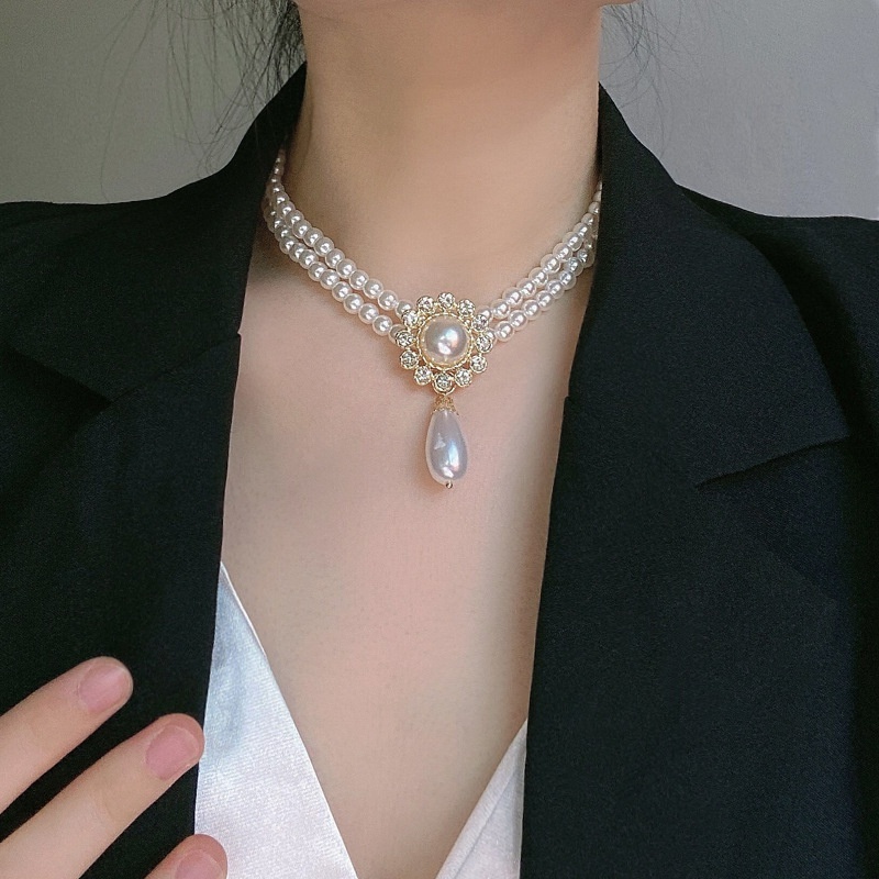 Vòng cổ Mặt Hình Giọt Nước Đính Ngọc Trai Sang Trọng Cho Nữ