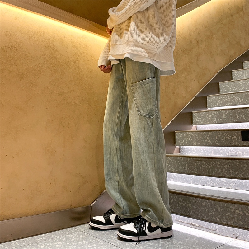 Quần Jean Dài Dáng Rộng Ống Suông Phong Cách Retro Dành Cho Nam
