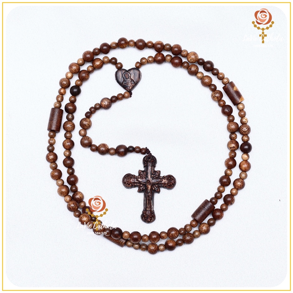 Tràng Hạt Mân Côi 50 Hạt Trầm Hương Tốc Tự Nhiên Đeo Cổ LaVie Catholic