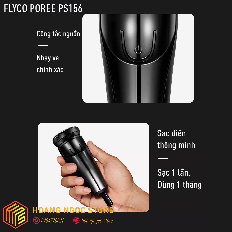 Máy cạo râu đa năng chính hãng Flyco Poree PS156 tích hợp 3 đầu cạo và tông đơ cắt tỉa tóc mai, chống nước, dễ vệ sinh