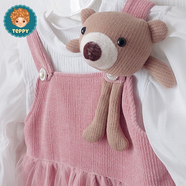 Đầm, váy nhung nhũ hồng kèm gấu, kèm áo