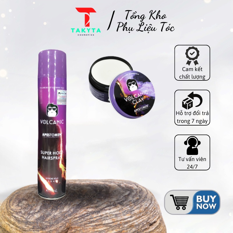 Combo gôm xịt tóc + sáp vuốt tóc Volcanic