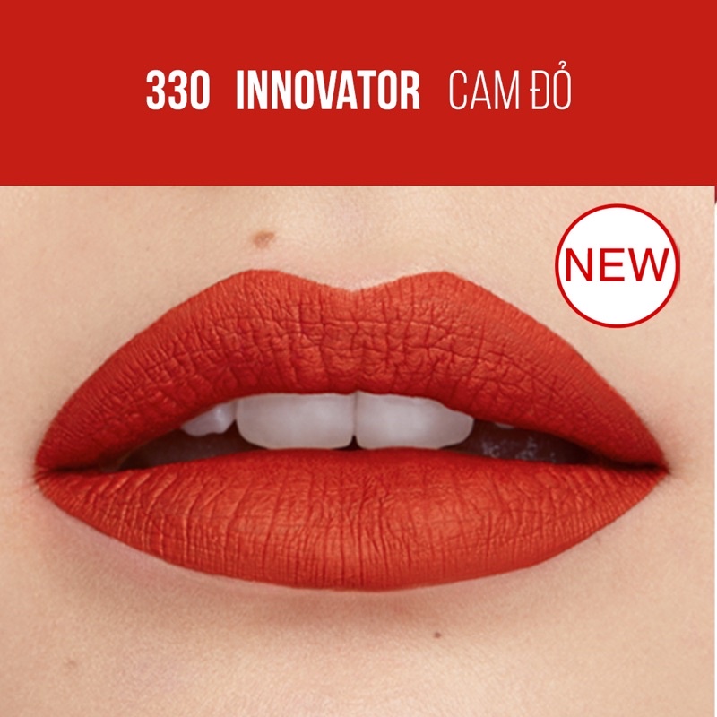Son kem lì maybelline super stay matte ink lipstick  330 innovator. cam đỏ tươi 5ml