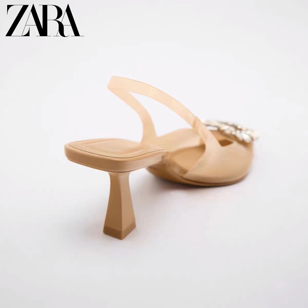 Giày Cao Gót Zara Mũi Nhọn Đính Đá Trang Trí Sang Trọng Hợp Thời Trang