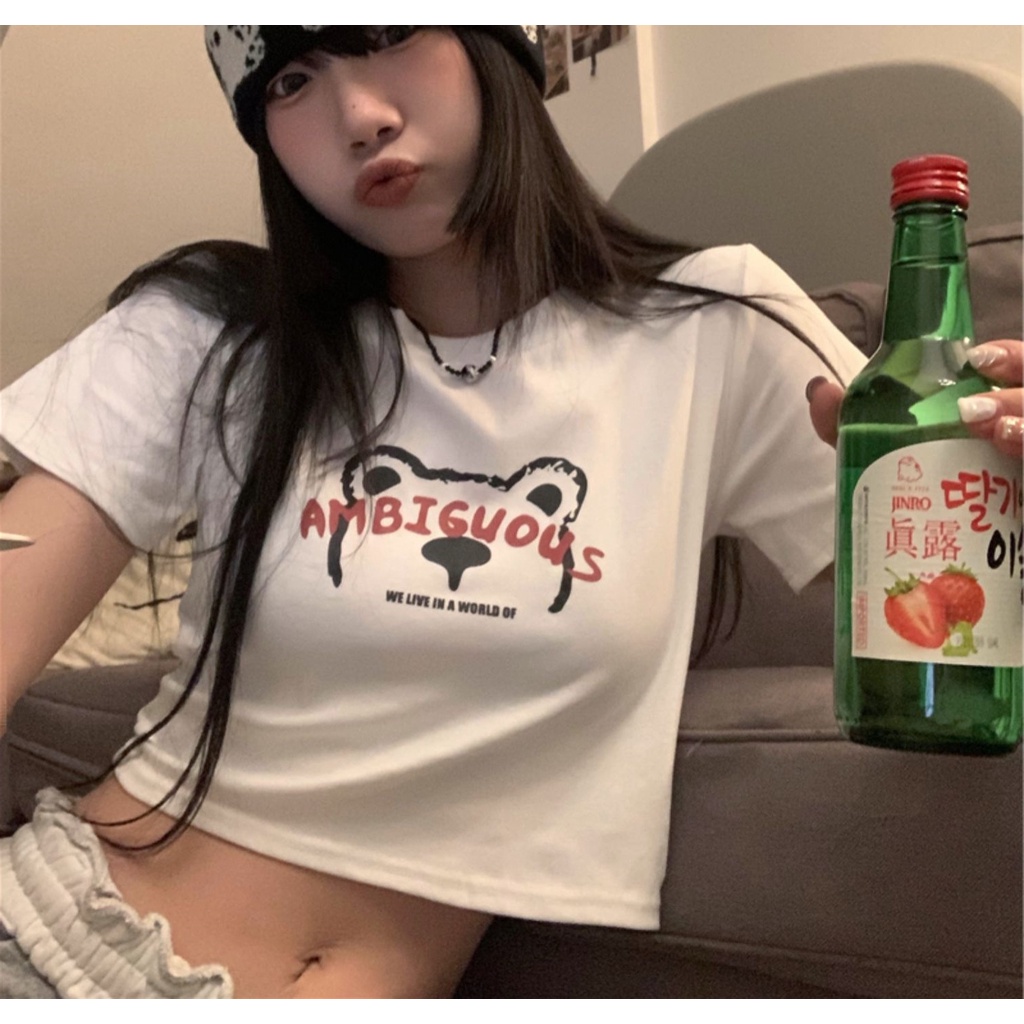 Áo thun XINLANYASHE croptop tay ngắn phong cách Hàn Quốc cho nữ