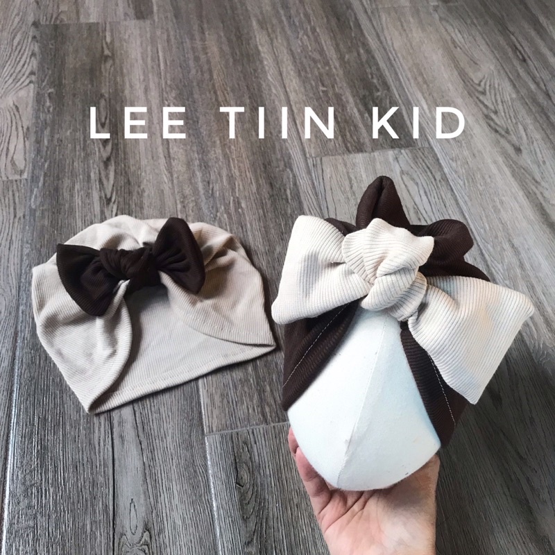 Mũ Turban trùm đầu nơ vuông len tăm co giãn phong cách Hàn Quốc cho bé gái 3-24m