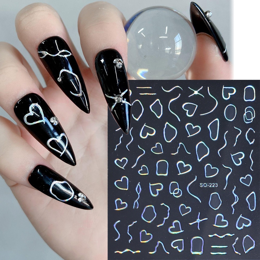 1 Tấm Sticker Laser Dán Móng 3D Hình Trái Tim