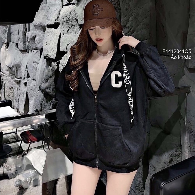 Áo khoác nỉ có nón tay dài phối viền sọc