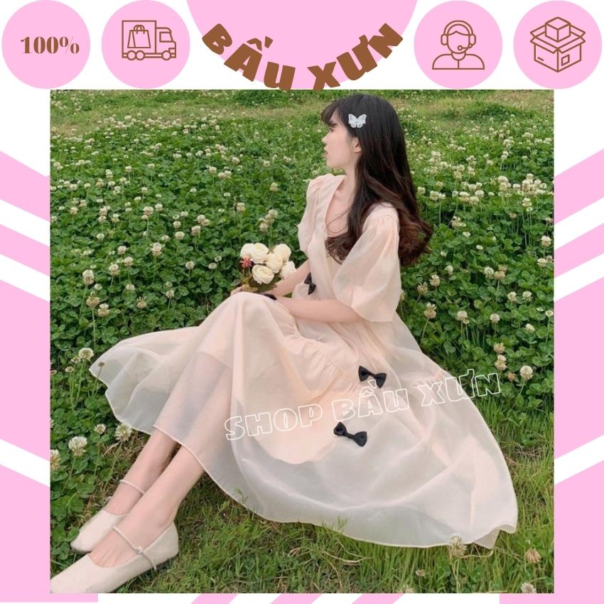 VÁY BẦU TIỂU THƯ THIẾT KẾ NƠ ĐIỆU ĐÀ- ĐẦM BẦU XINH MÙA HÈ PHÙ HỢP ĐI CHƠI ĐI LÀM