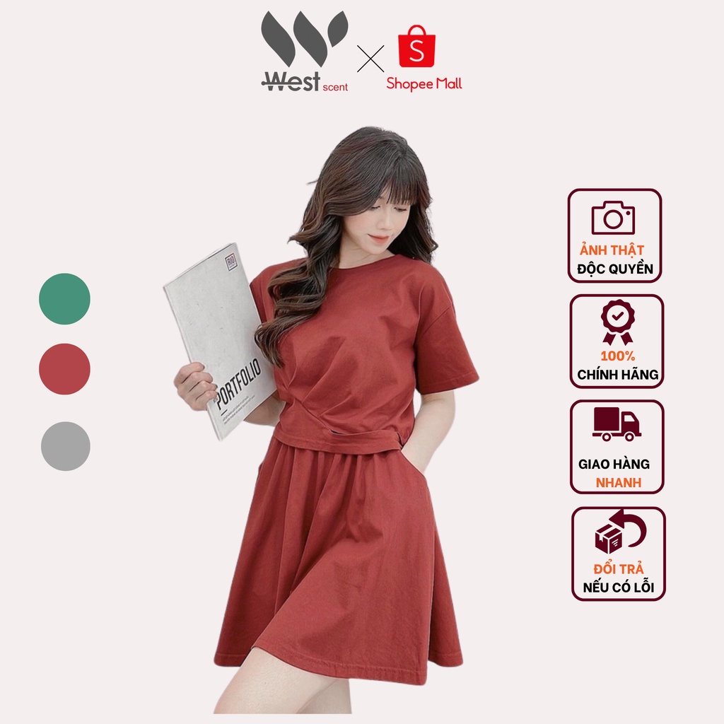 Set Đồ Bộ Nữ WEST SCENT Áo Croptop Và Chân Váy Xòe Chất 100% Cotton Mềm Mịn Mặc Nhà Dạo Phố Tiện Lợi