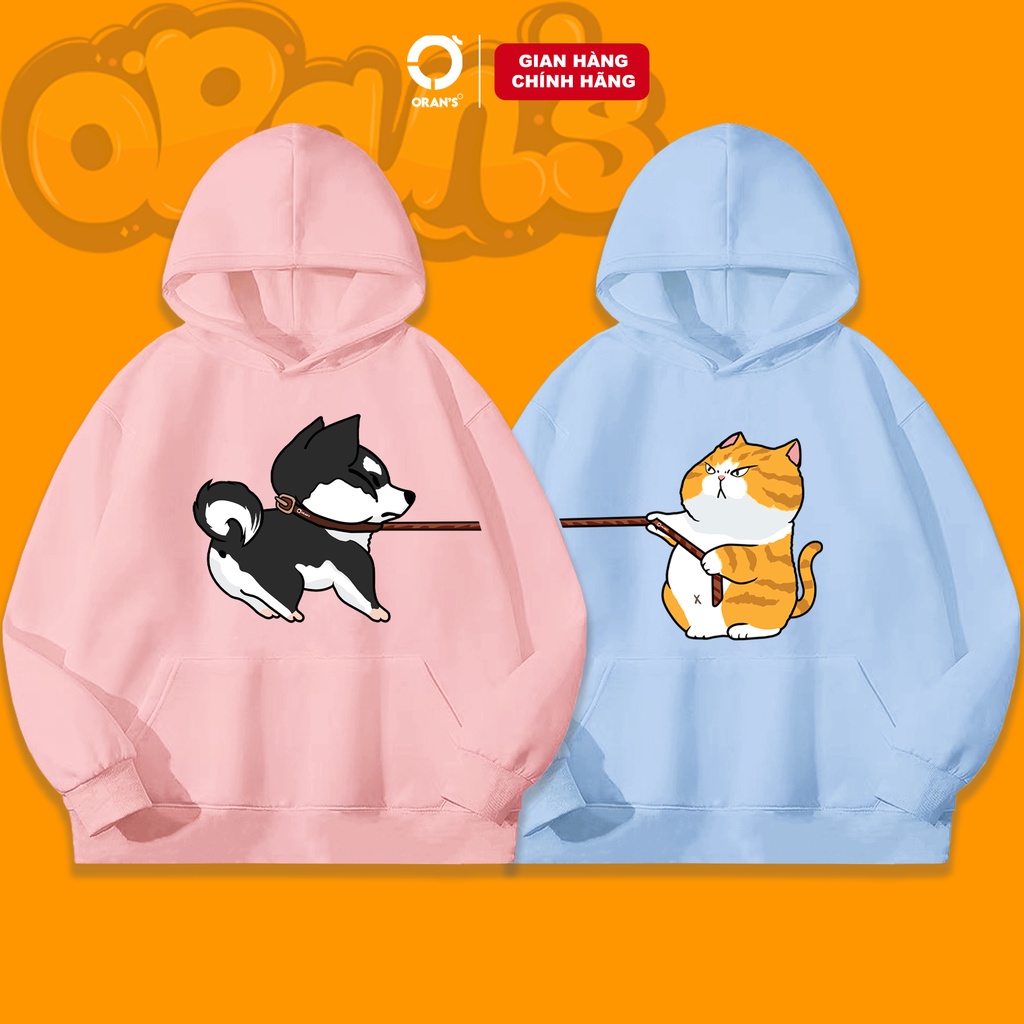 Áo Hoodie đôi ORAN'S in hình chó husky và mèo 06 chất nỉ cotton lót bông cao cấp form rộng unisex - ORAN'S HOODIE