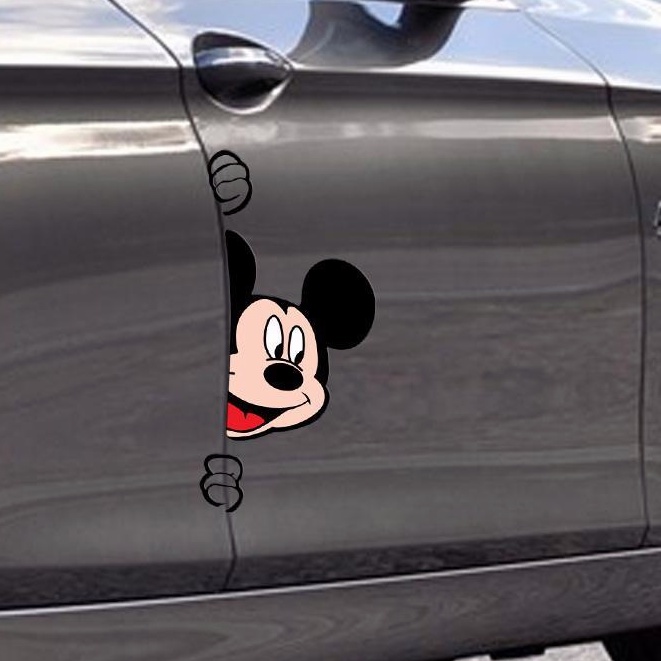 Bộ 2 Miếng Dán Trang Trí Xe Hơi Chống Thấm Nước Hình Chuột Mickey Sáng Tạo